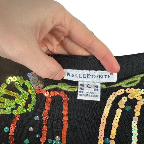 Belle Pointe Vintage Pumpkin Sequin Sweater Art to Wear 3D Knit Womens Size XL - Picture 4 of 8